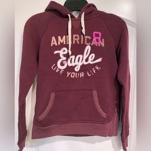 Women American Eagle Pullover Hoodie Long Sleeve Sweatshirt Burgundy